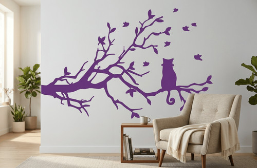 Wandtattoo katze auf ast mit - wandtattoo,